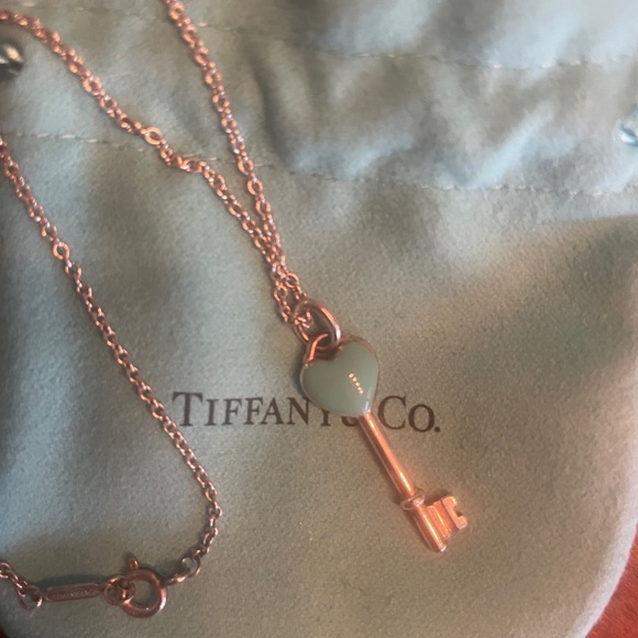 Tiffany & Co. Sterling Silver Key Necklace with Blue Heart with Tiffany pouch - Picture 1 of 7